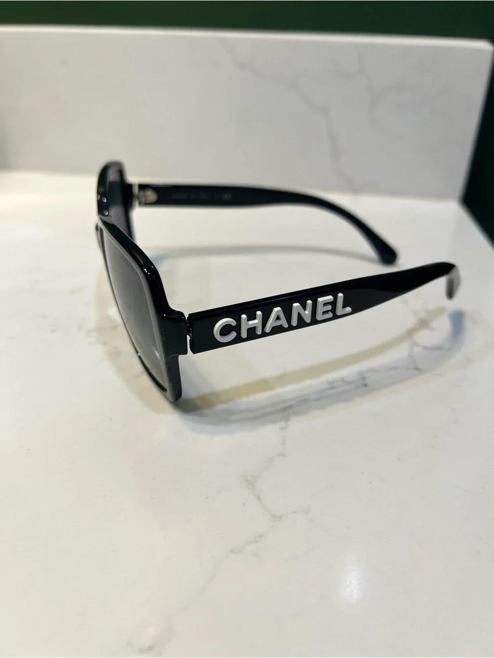 CHANEL Black Oversized Square Sunglasses with Dark Lenses